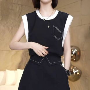 今年流行的夏装套装女2025夏季新款无袖上衣短裤两件套D1902