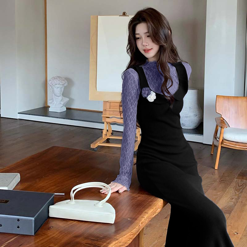 2026春季新款女假两件连衣裙修身鱼尾长裙长袖内搭打底裙LJ0173,女装/女士精品,连衣裙,淘宝优惠券,粉丝福利购,淘宝优惠卷