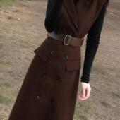 两件套2026春季 2119 马甲连衣裙高级感气质通勤套装 新款 双排扣西装