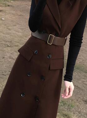 两件套2026春季新款双排扣西装马甲连衣裙高级感气质通勤套装2119