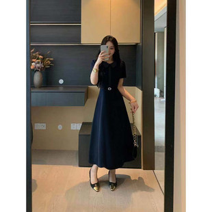 收腰长裙极简风D5340 女娃娃领收腰显瘦连衣裙法式 2026年夏季 新款