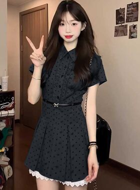 送腰带2026夏季新款女学院风韩系穿搭收腰显瘦连衣裙a字短裙D0865