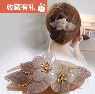 韩版大号鸭嘴夹水钻盘发饰品花朵鱼嘴夹发夹抓夹妈妈发卡头饰礼物