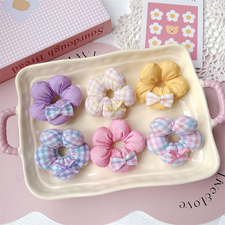 卷糖果韩版儿童大肠发圈花瓣糖果色丸子头发圈女孩头花立体充棉花