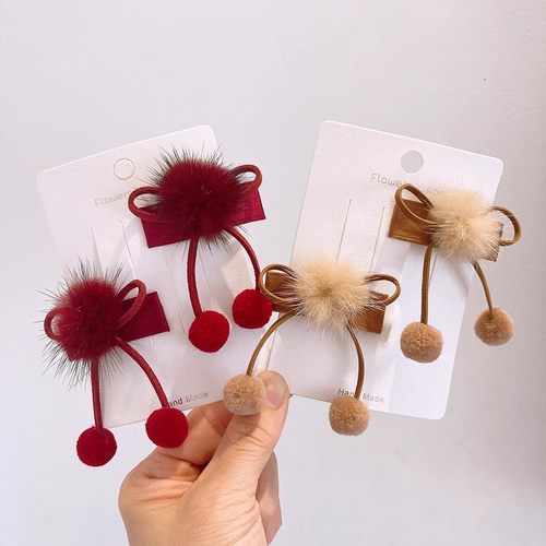 秋冬红色女童侧边发夹