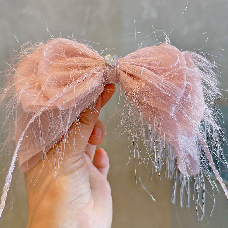 卷糖果女童大蝴蝶结弹簧夹流苏羽毛汉服盘发气质发夹顶夹百搭发饰