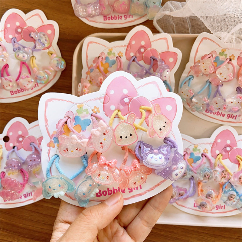 卷糖果儿童发圈卡通人物粉嫩发圈宝宝皮筋闪闪猫卡独立五对装套装