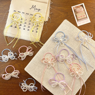 卷糖果儿童发圈女童蝴蝶结发绳珍珠钻石花朵飘带头绳宝宝发饰头花