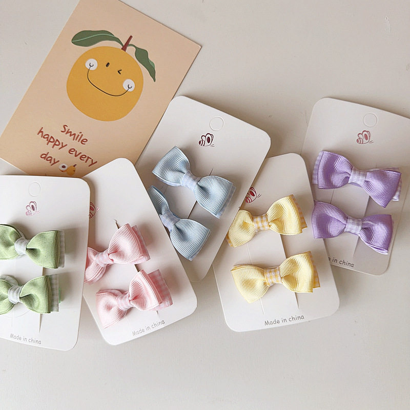 女童百搭可爱蝴蝶结发夹边夹多色少女发饰头饰彩色格子甜美小清新