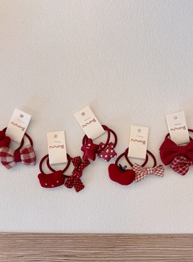 卷糖果儿童发圈新年甜美布艺充棉蝴蝶结红色五角星星格纹波点发圈