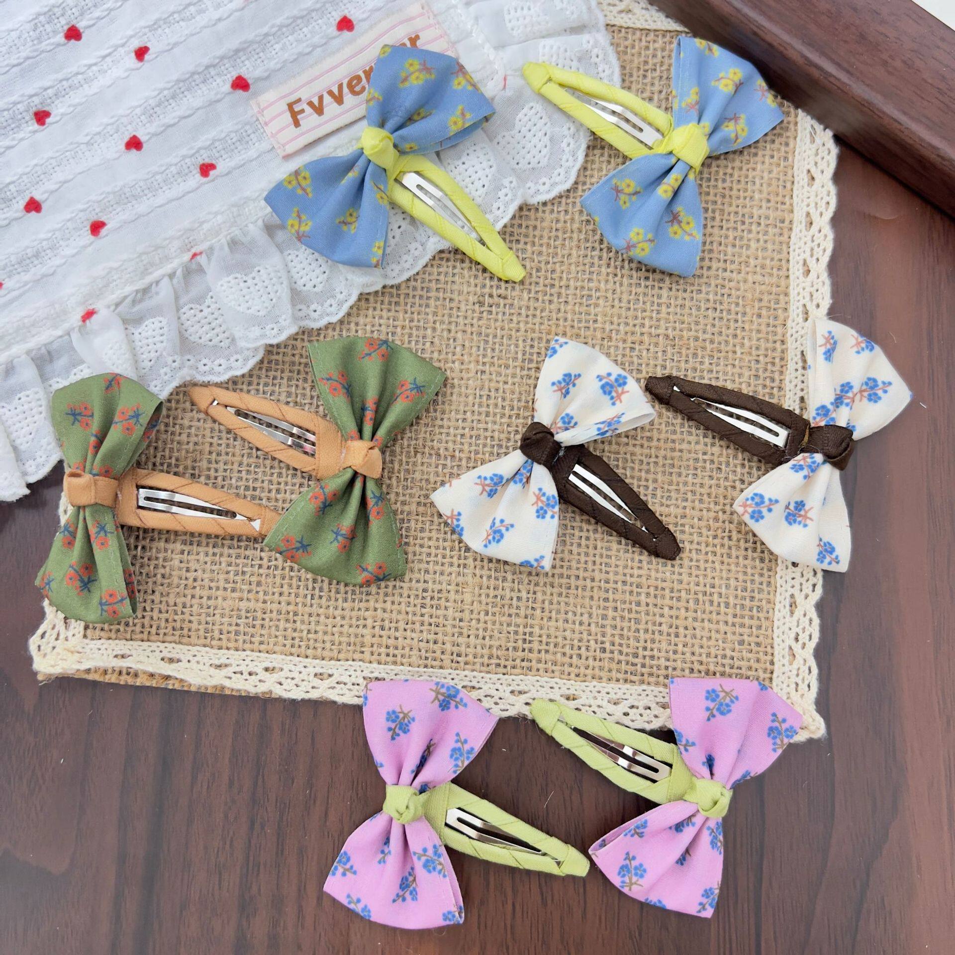 韩系碎花蝴蝶结发夹女甜美可爱BB夹多色碎花发饰