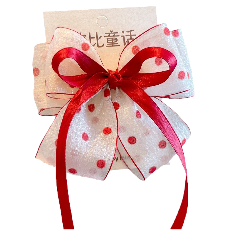 儿童发饰女童复古波点蝴蝶结头顶大发夹可爱超仙网纱马尾头饰发卡