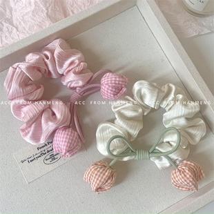 温柔奶油ins风郁金香蝴蝶结缎面发圈可爱发绳发饰女童大肠圈头饰