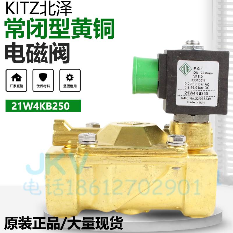 意大利ODE黄铜丝扣两通电磁阀常闭型 21W4KB250 现货1寸24V 110V