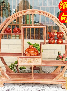 缅甸花梨博古架中式实木桌面茶壶