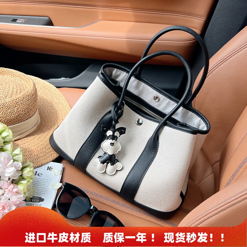 2026秋冬新款牛皮帆布花园包手提包大容量托特包单肩斜挎通勤女包