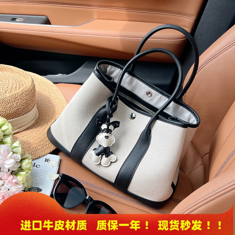 牛皮帆布花园包手提大容量托特包
