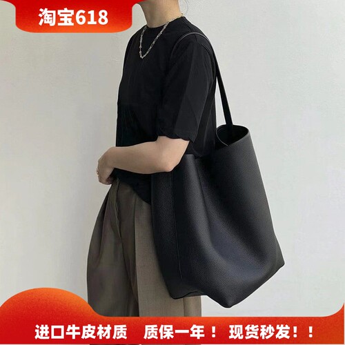 小众牛皮托特包真皮大容量水桶包
