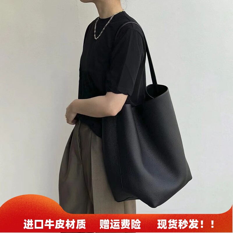 小众牛皮托特包真皮大容量水桶包图片
