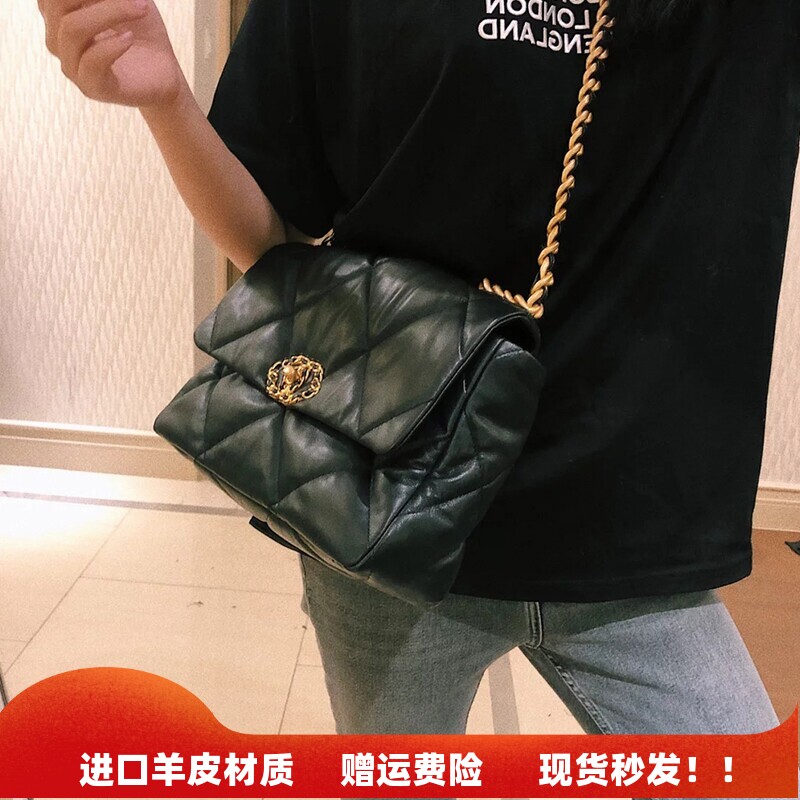 2026新款小香风菱格云朵包链条包羊皮口盖包真皮女包单肩斜挎包女