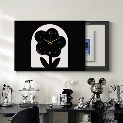 轻奢风黑白电表箱装饰钟表配电箱遮挡免打孔现代简约新款时钟挂画