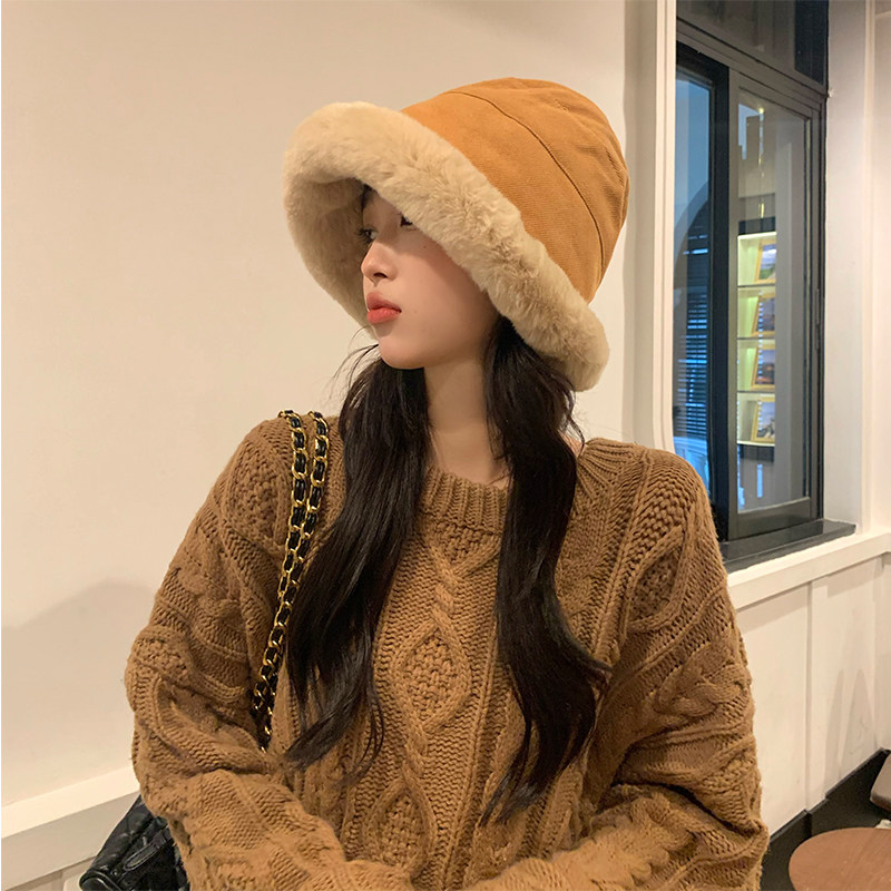 帽子女冬天雪的帽韩版加绒加厚毛茸茸仿兔毛保暖百搭盆帽渔夫帽男