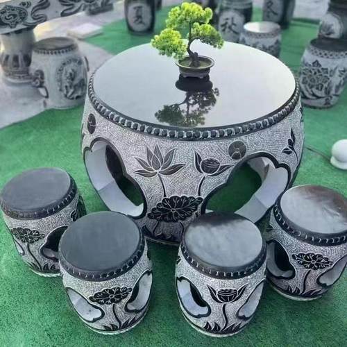 石桌石凳家用彷古石雕桌子庭院花园户外一套石头青石桌椅天然镂空