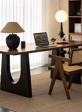 北欧覆古实木餐桌极简原木家用书桌设计师长方形办公桌长桌工作台