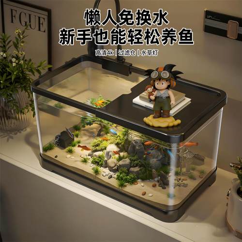 观赏鱼缸2026新款带盖子子桌面小型免打理生态水草缸加氧过滤All