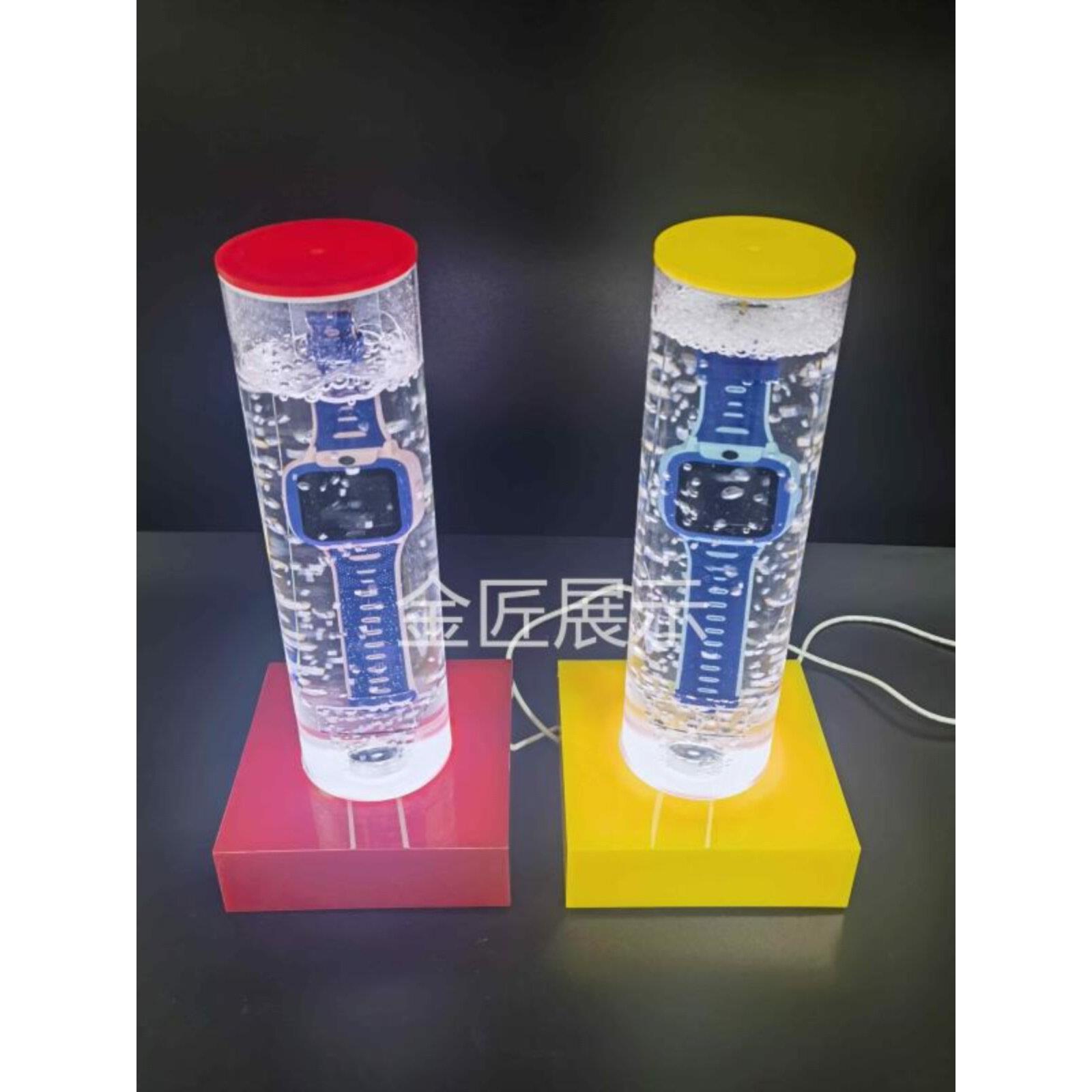手表防水展示架带LED白灯泡水演示道具手机防水亚克力展示架定制