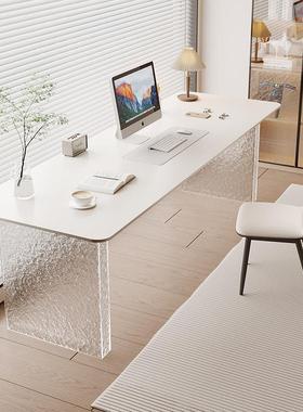 岩板书桌白色诧寂风石头纹亚克力办公台桌子沙发后双人长条电脑桌