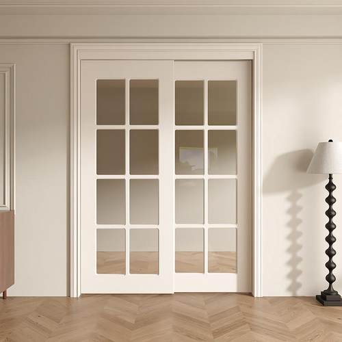 木以木作法式复古风阳台厨房双扇推拉门实木烤漆网红室内吊轨移门