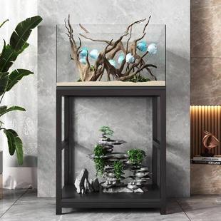 鱼缸架子鱼缸底柜金属底座钢架实木桌子双层钢木承重架小型托架