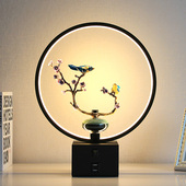 现代简约LED台灯创意复古新中式 带USB充电三色变光书房卧室床头灯