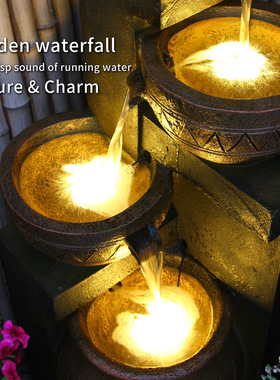 春善欧式风格工艺树脂 家居客厅装饰品摆设 创意流水喷泉摆件