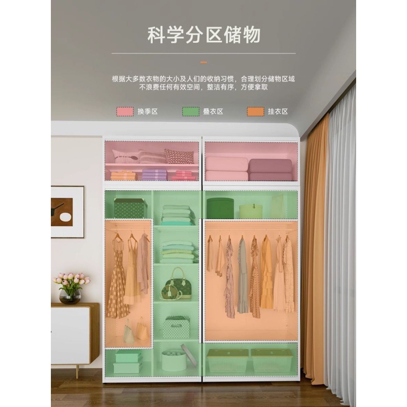 新款衣柜奶油风钢制衣柜家用卧室儿童大容量铁艺储物柜铁皮大衣柜