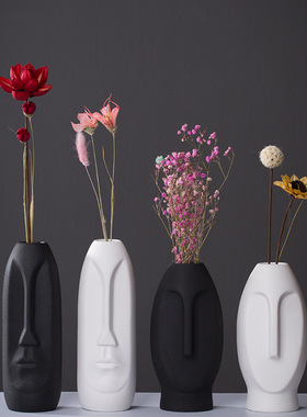 欧式陶瓷花瓶人脸创意复古干花插花器感家居装饰工艺品摆件