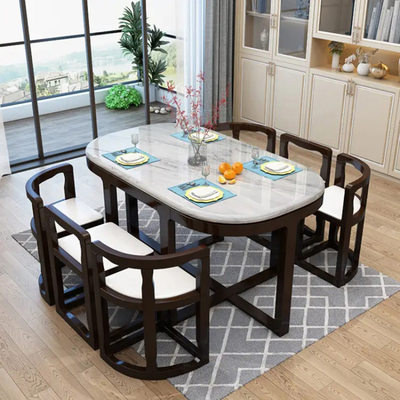 大理石餐桌椅组合 家用现代简约小户型长方形创意实木饭桌6人餐桌