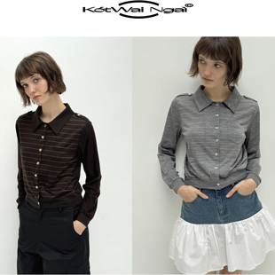 KotWai Ngai秋冬系列灰色单排扣美利奴羊毛圆领针织开衫