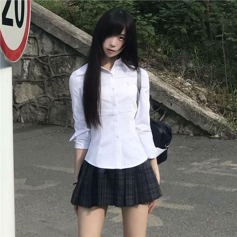 花千猪原创小栀川衬衫校供感多色收腰长短袖jk制服双色上衣秋冬季图片