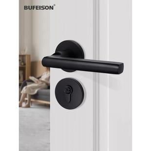 黑色分体锁无声门锁室内卧室实木门把手分体锁房间门锁双舌门锁