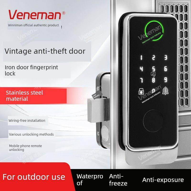大型铁门指纹密码锁家用老式防盗门改装智能锁户外防水庭院牛头数