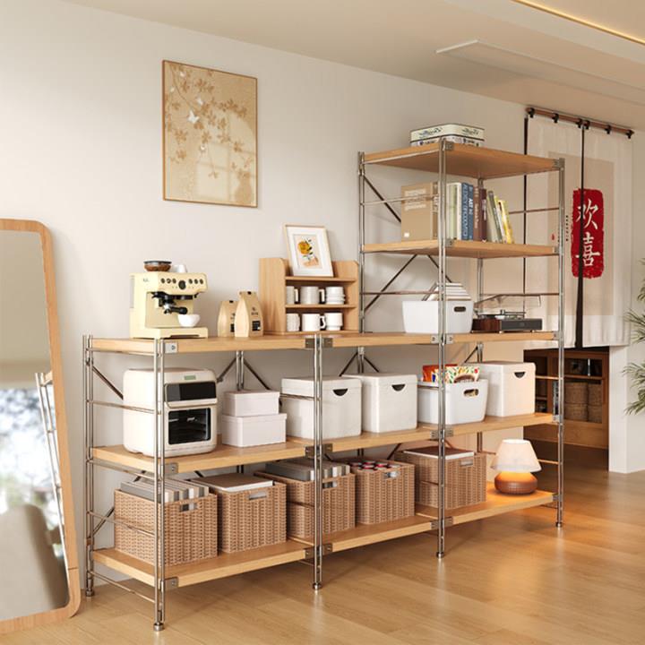 日式置物架落地光轴客厅多层收纳架子厨房阳台储物柜小货架展示架