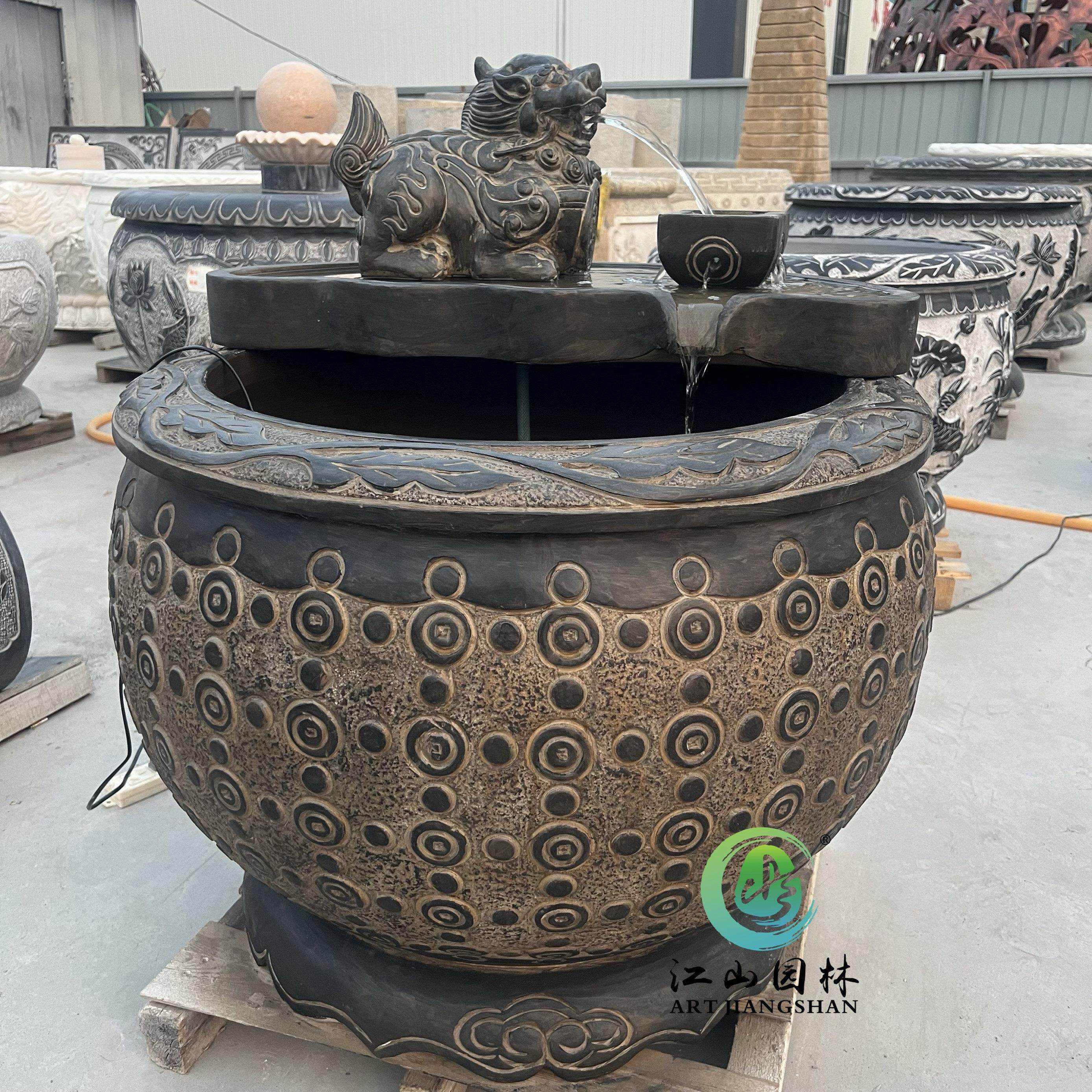 石雕花盆仿古石缸养鱼流水狮子石槽水缸荷花庭院门海户外摆件鱼缸