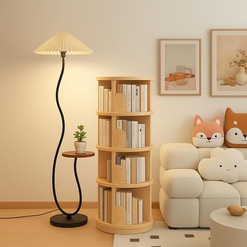 实木旋转书架客厅转角柜立式落地置物架圆形儿童绘本架360度书柜