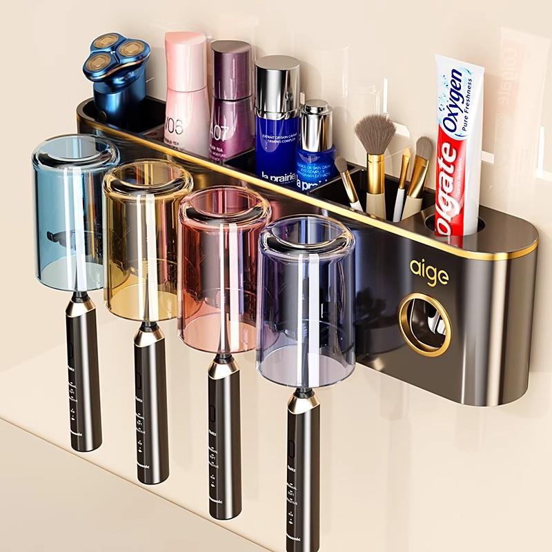 日本进口吸盘牙刷置物架壁挂式免打孔漱口杯架电动牙膏牙刷架子