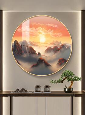 泰山日出圆形挂画客厅餐厅玄关装饰画旭日东升电视沙发背景墙挂件