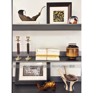 中古风轻奢样板房书房装饰摆件书架展示柜组合软装艺术品陈列