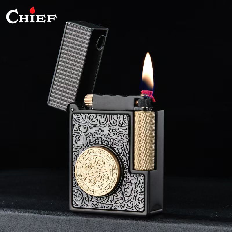 CHIEF/首领328复古砂轮煤油打火机旋转陀螺木纹高颜值个性创意潮