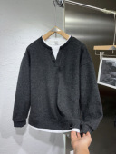 男圆领套头百搭宽松青年长袖 冬季 保暖加绒假两件卫衣设计款 上衣潮